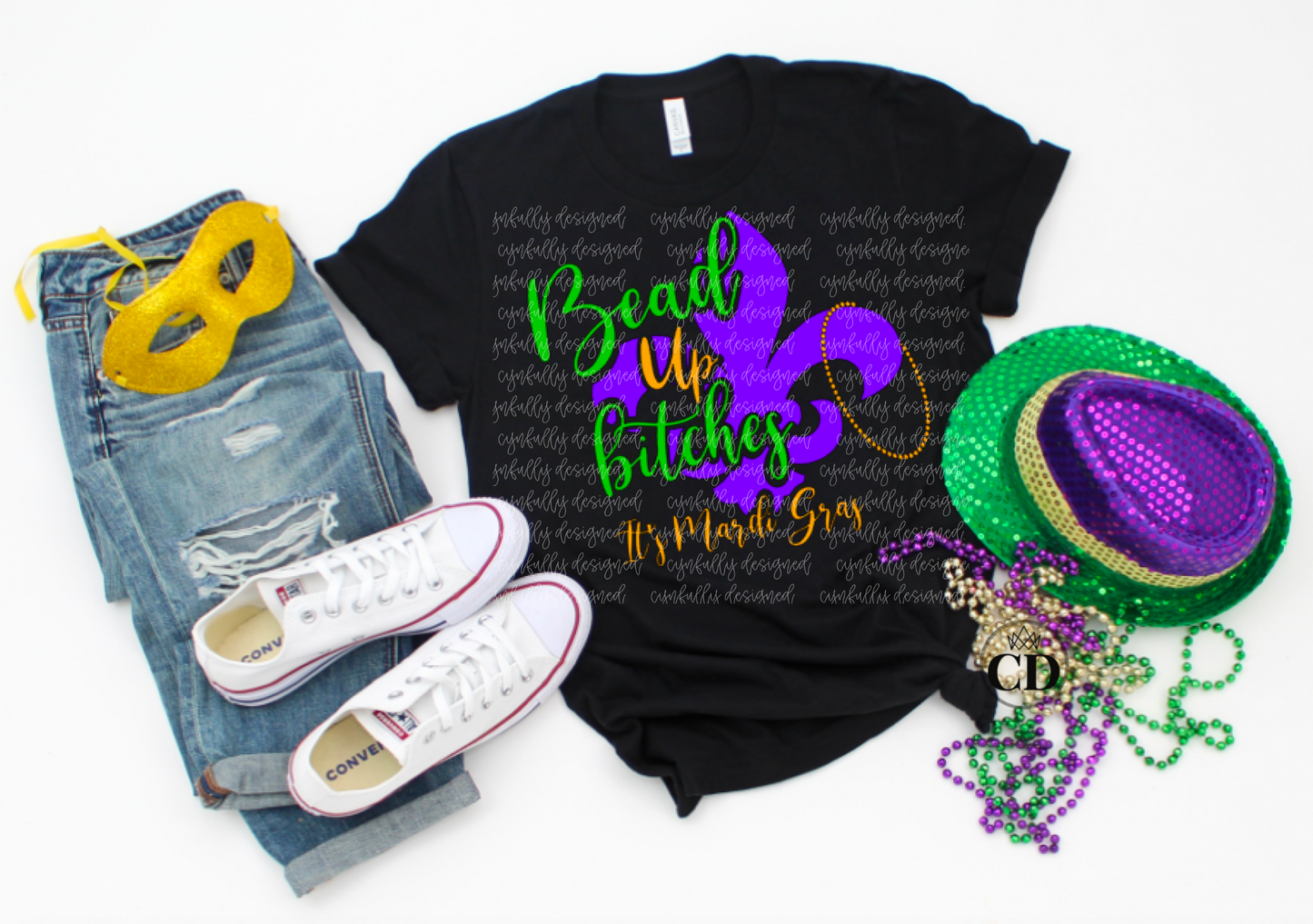 Bead Up Mardi Gras Glitter HTV T Shirt